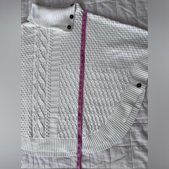 Talbots Cream Patchwork Cableknit Lambswool Blend Mock/ Turtle Neck Poncho-Large - Picture 5 of 10